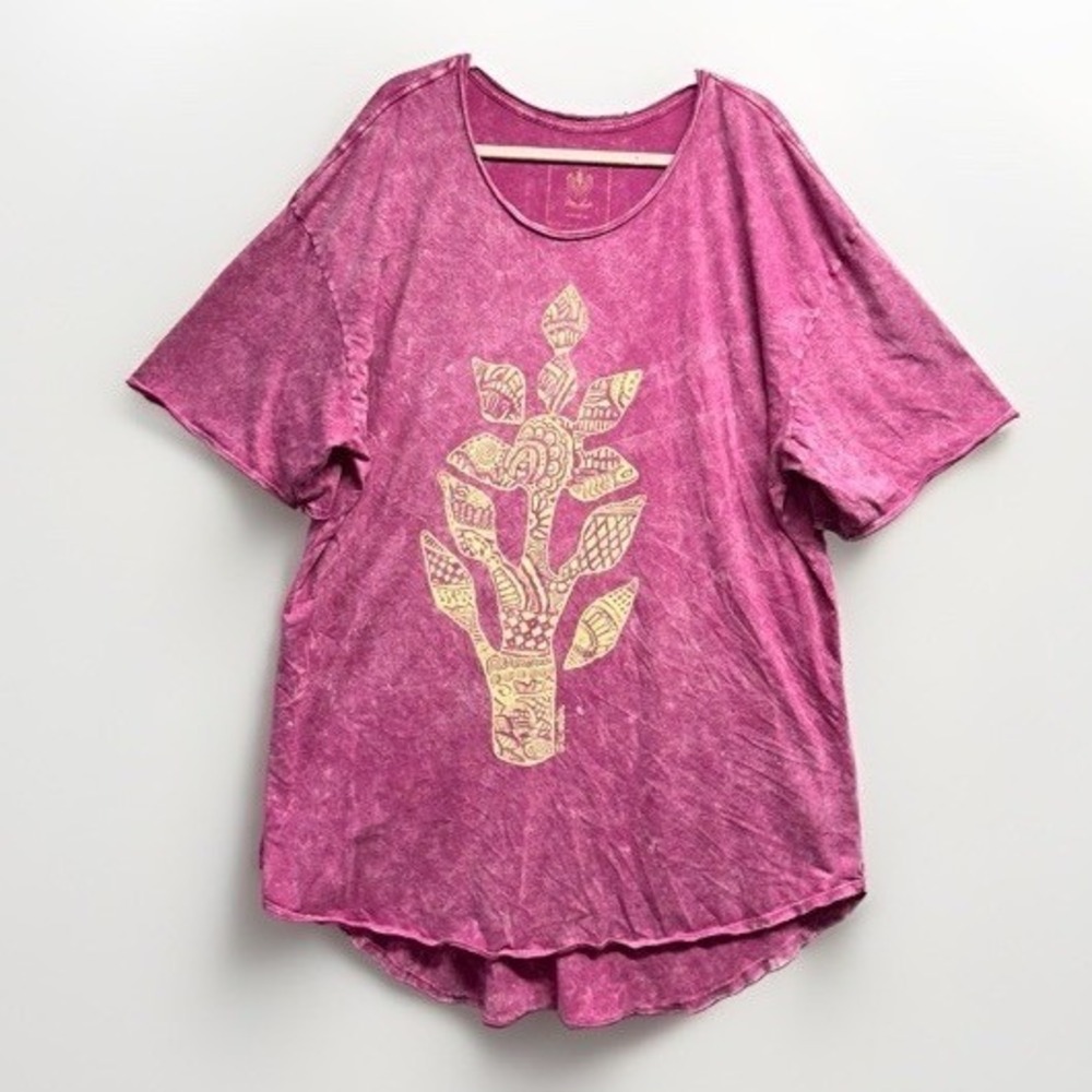 Kantha Bae Open Hands Dream Tee Shirt Dress One Size Loose Fit Tunic Pink Hippie - Picture 2 of 9